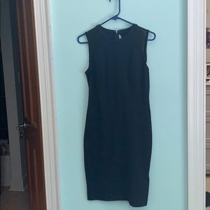 NAVY SHEATH DRESS WITH MESH PANELING